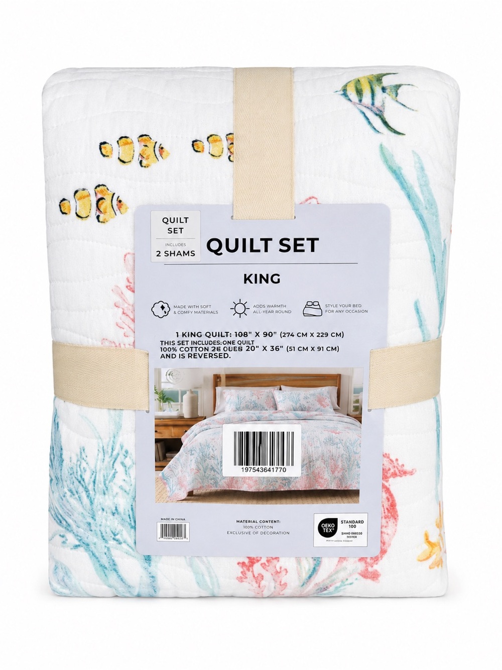 Great Bay Home King Coastal Fish & Coral Reversible Quilt Set